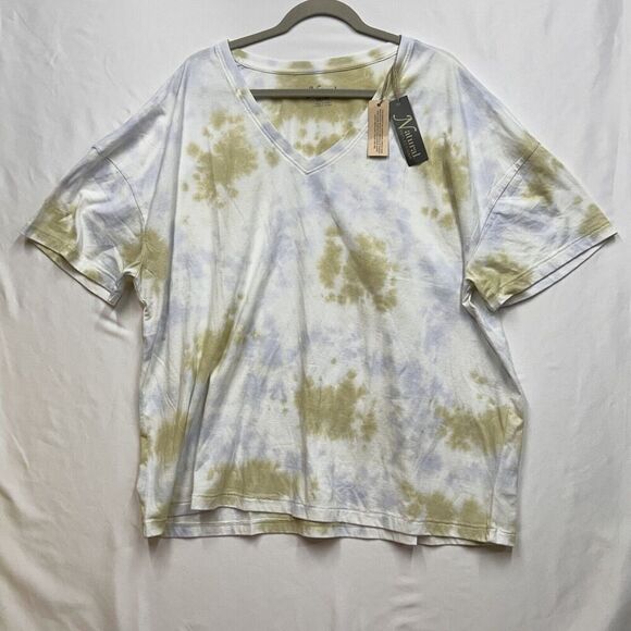 NWT Natural Reflections Hydrangea Green White Gray Tie Dye Tee 1X NEW 90's Y2K - Picture 2 of 10